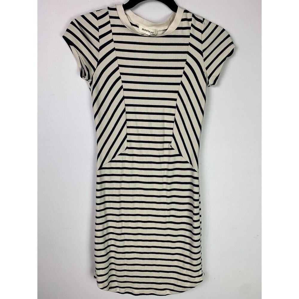 Striped Monteau Los Angeles Short-Sleeve Dress With Crew Neck Size S